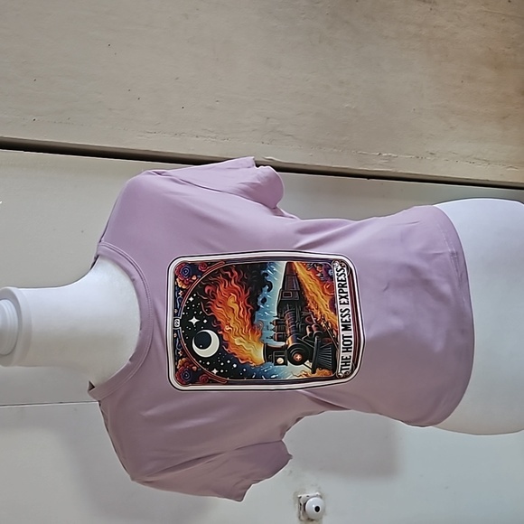 Upcycled Purple Crop Top  Hot Mess Express Graphic Tee Handmade OOAK Size L - Picture 9 of 17